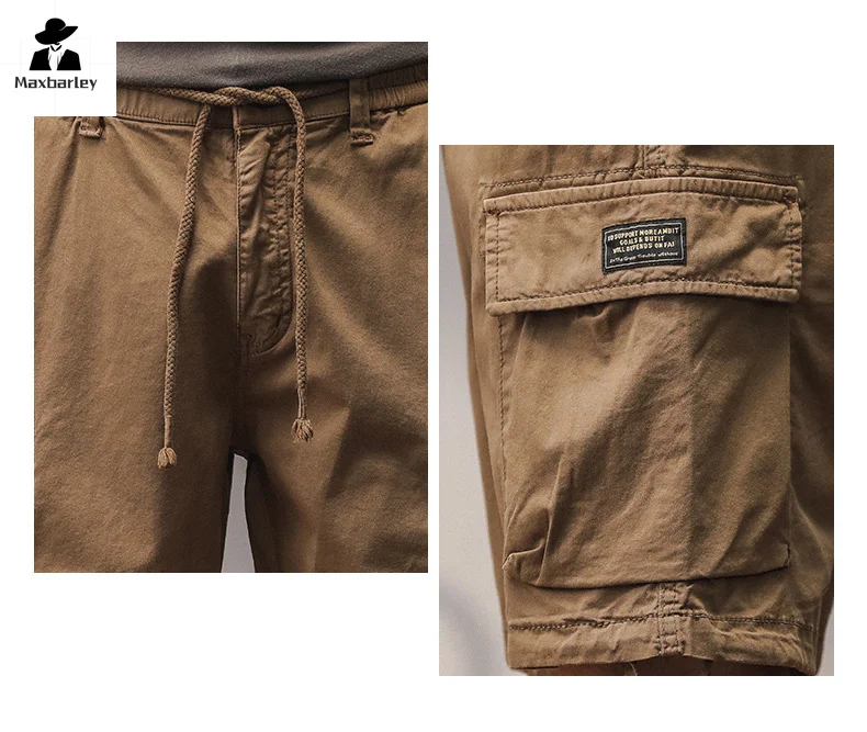 Summer Tactical Cargo Shorts Men's Retro Brown Pure Cotton Multi-Pocket Sweatpants Casual Outdoor Fishing Hunting Shorts Bermuda