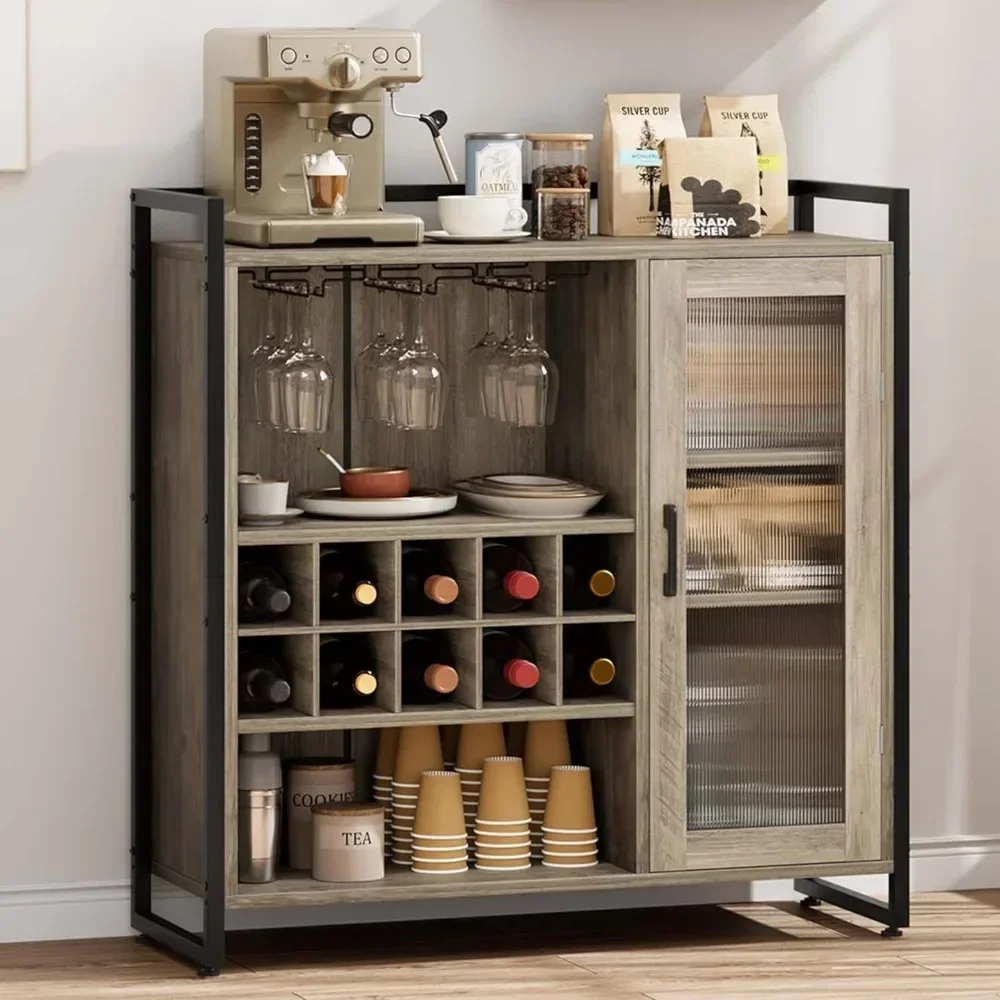 Wine Bar Cabinet with Detachable Wine Rack, Coffee Bar with Glass Holder, Liquor Cabinet Sideboard and et