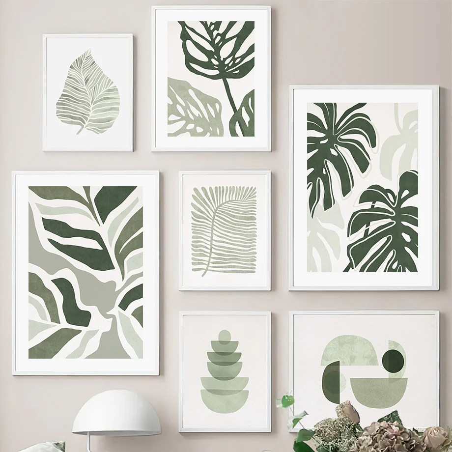 

Monstera Willow Plantain Leaves Geometric Wall Art Poster Print Nordic Canvas Painting Abstract Plant Pictures Living Room Decor