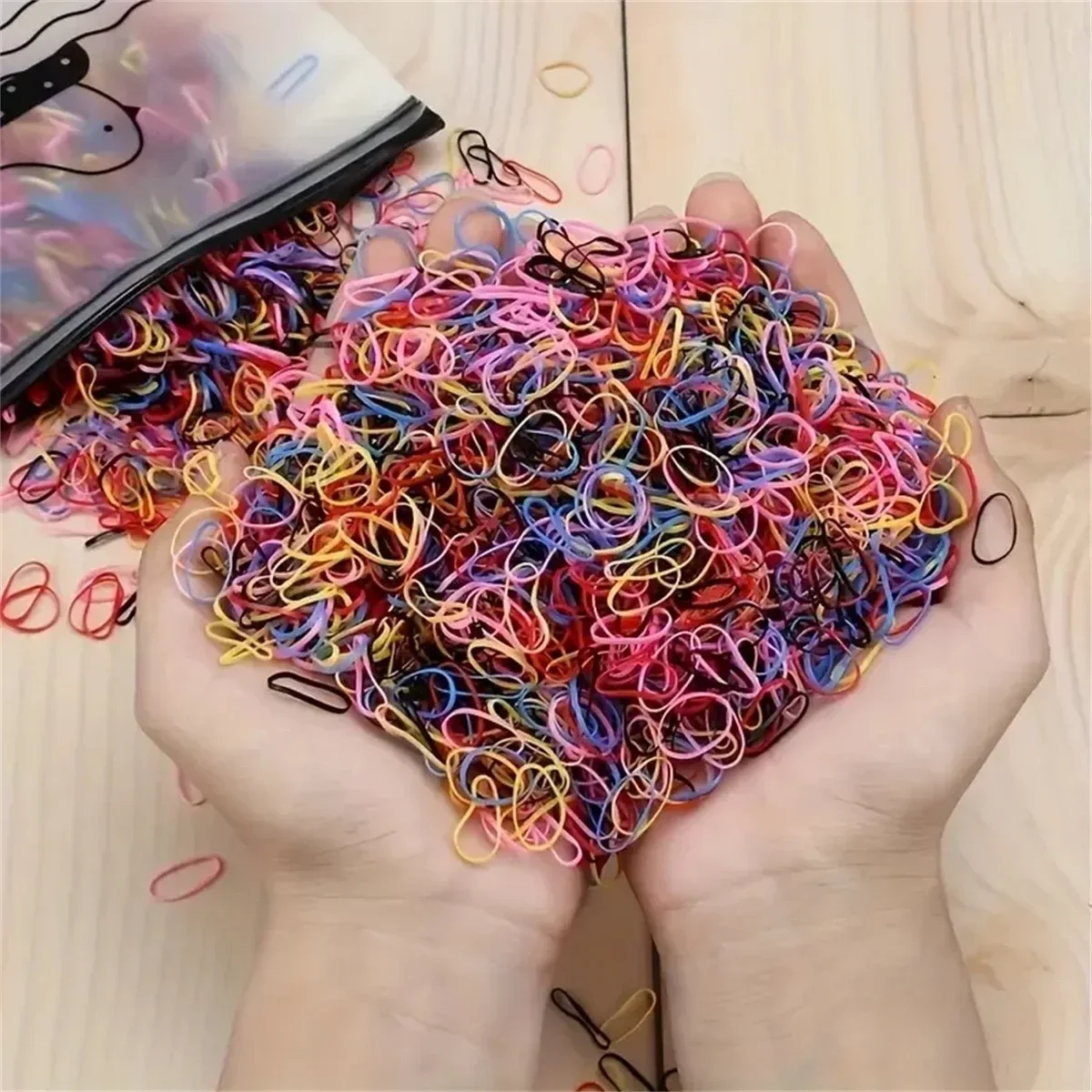 1000PCS Mädchen Bunte Einweg Gummiband Haar Krawatten Stirnband Kinder Pferdeschwanz Halter Bands Kinder Haar Zubehör – Detail 5
