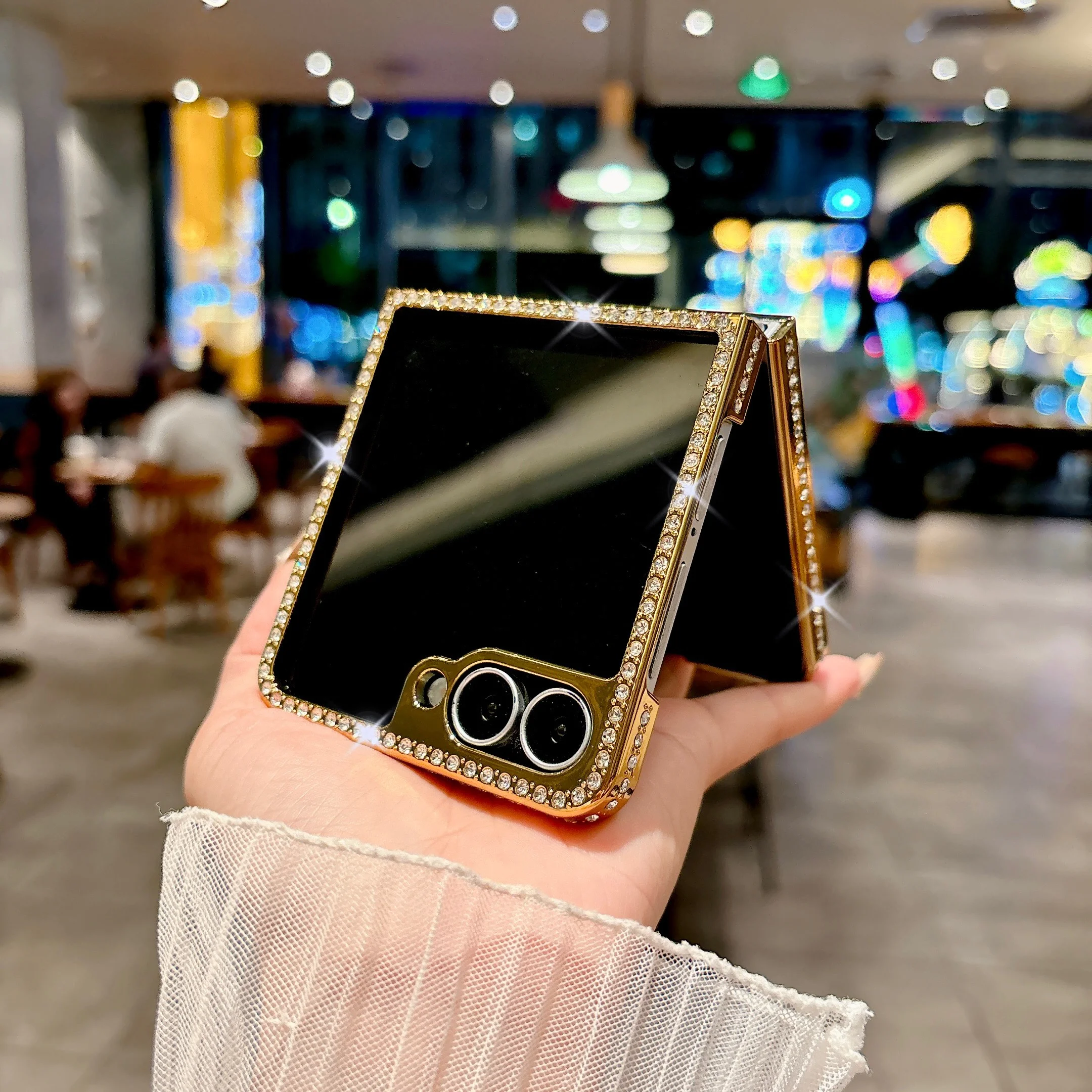 Shiny Diamond Electroplated PU Leather Phone Case - Shockproof Cover