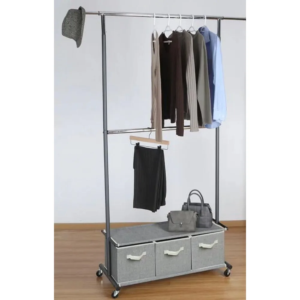 Better Homes & Gardens 38.2 W x 23.6 D x 66.1 H Gunmetal Finish Grey Double Hanging Garment Rack