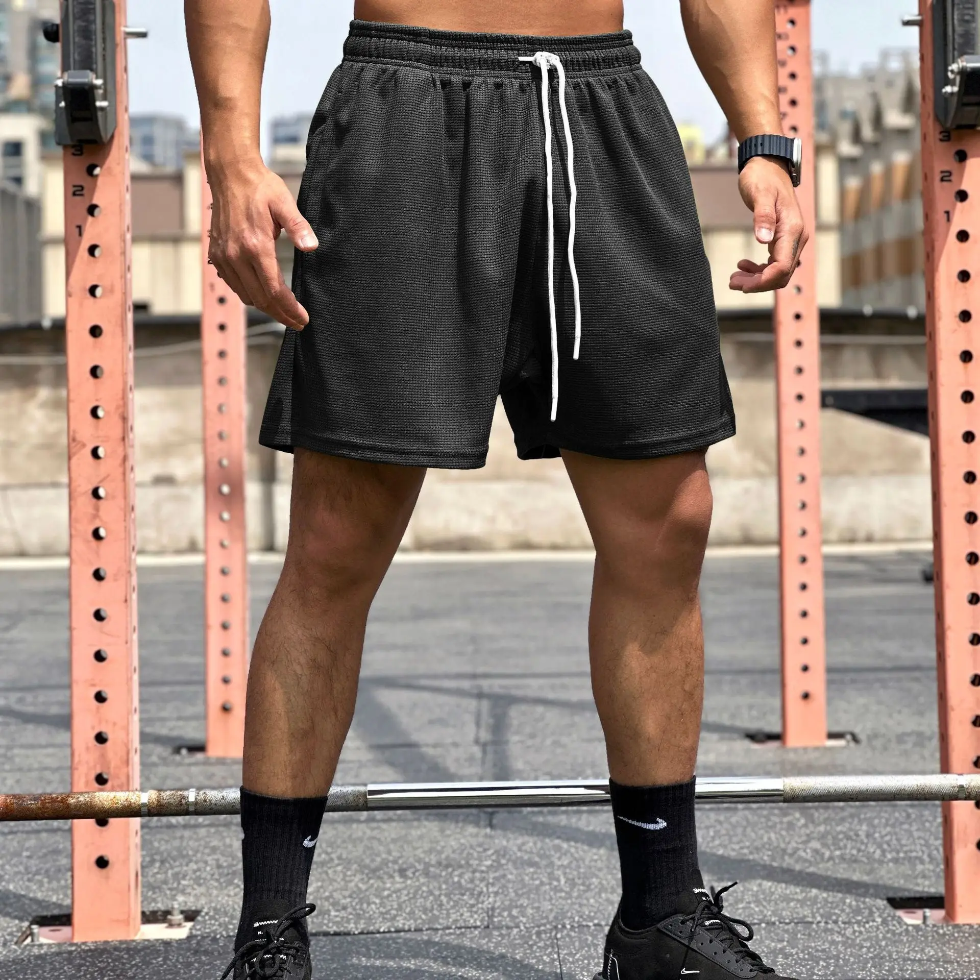 Muscle fitness sports leisure Waffle shorts running training clothes five pants sweatpants gym shorts men