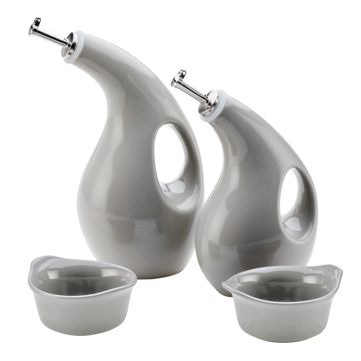 

Ceramics EVOO and Ramekin Dipper Set, 4-Piece, Light Sea Salt Gray salt shaker
