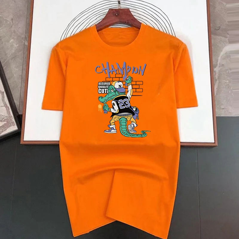 T-shirt masculina em algodão com estampa de crocodilo_voghion.com
