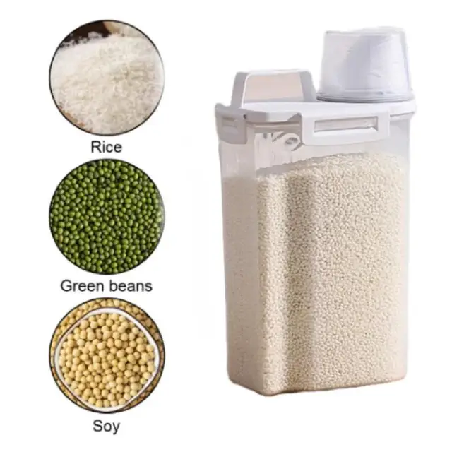 Seau à riz domestique scellé à quatre boutons de 2,5 l, boîte de stockage scellée étanche à l'humidité pour le riz, les céréales et les grains grossiers 1