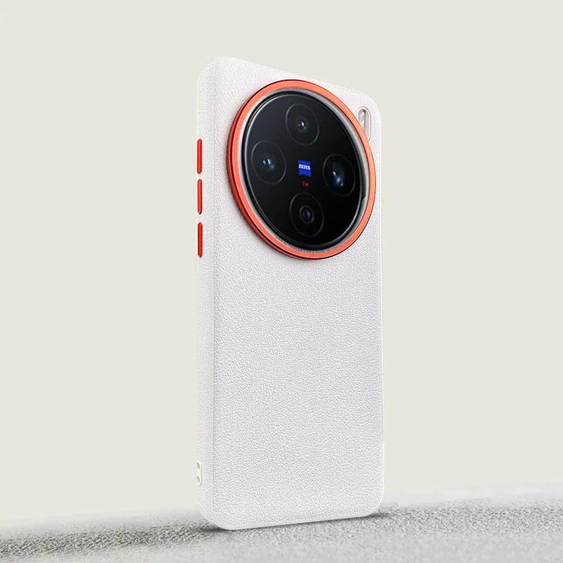 Sleek Magnetic Suction Leather Phone Case with Metal Lens Back Shell