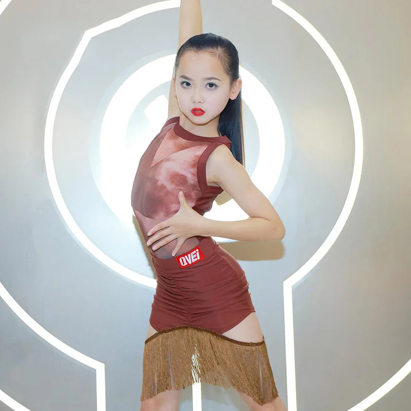 

Одежда для профессиональных латинских танцев, детские топы без рукавов, юбка с бахромой, одежда для тренировок румбы, одежда для самбы, Танго, сальсы, DWY8812