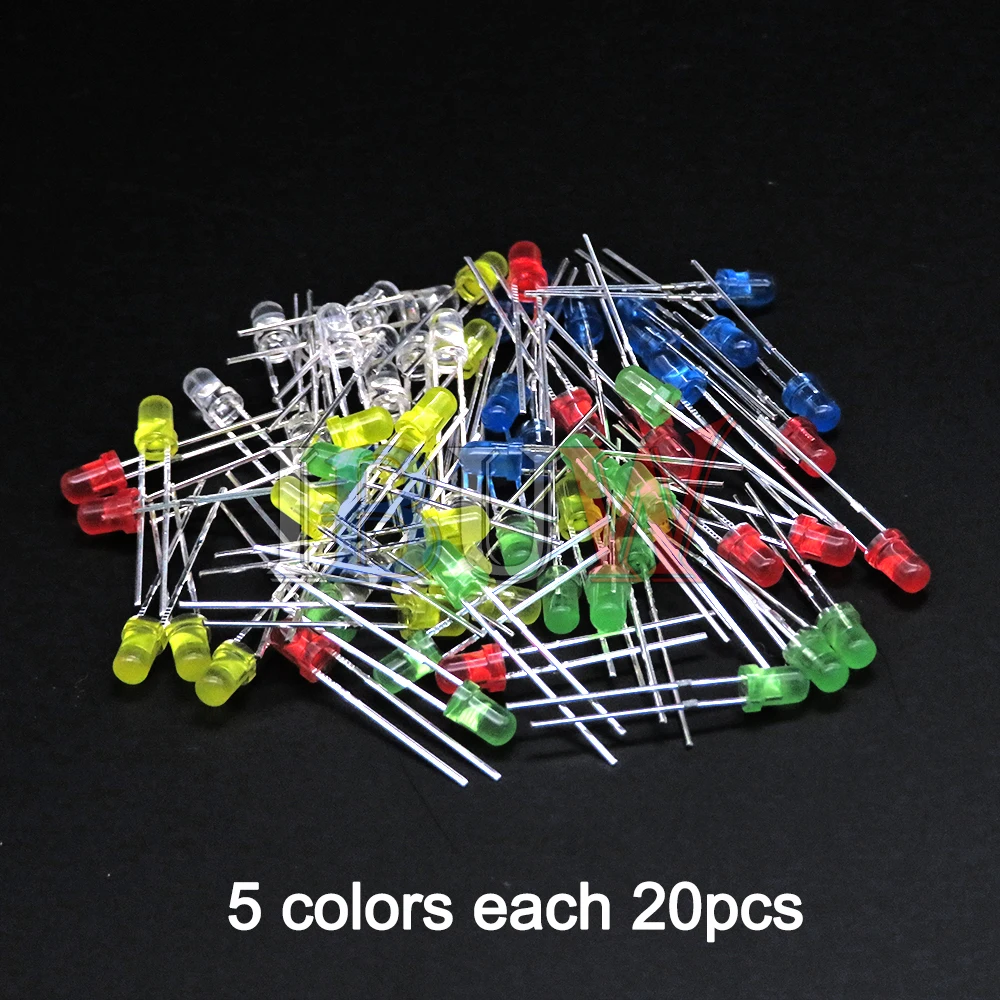 100PCS/lot 3mm LED Diode F3 Assorted Kit ibuw White Green Red Blue Yellow Orange Pink Purple Warm White DIY Light Emitting Diode led light kit