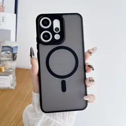 Magnetic Transparent Matte Armor Phone Case for OPPO Reno 12 Pro (Black)