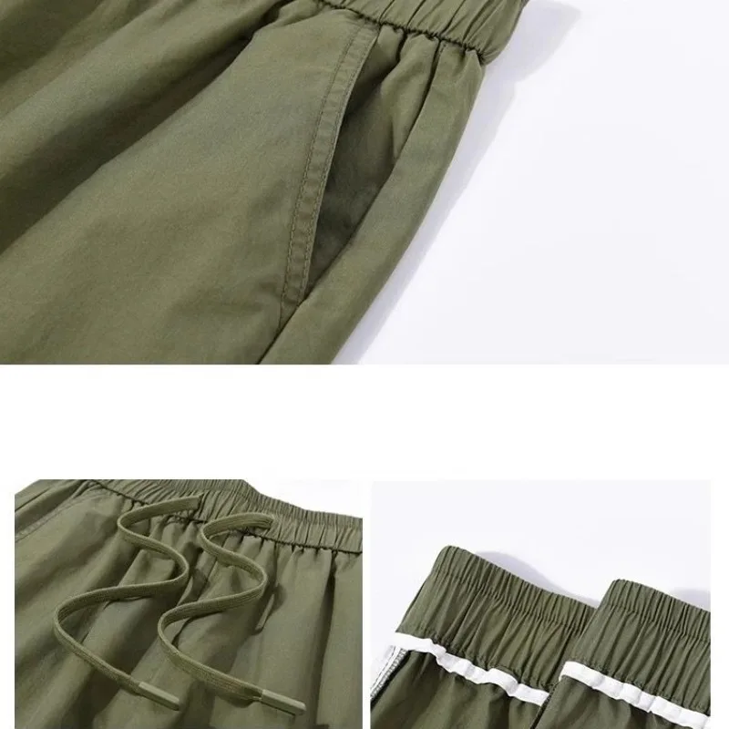 Spring Autumn Bandage Women's Pockets Elastic Solid Drawstring Button High Waisted Workwear Wide Leg Vintage Trousers Pants