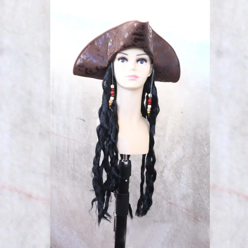 Erwachsene Piratenkapitän Jack Zöpfe Perücke Hut Halloween Piratenkappe für Männer Cosplay Performance Kostümzubehör – Detail 6