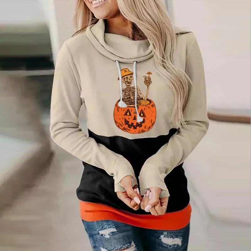 2024 Winter Autumn Casual Women Halloween Horror 3D Print Hooded Sweatshirt Party Long Sleeve Pullover Lady Loose Fashion Hoodie