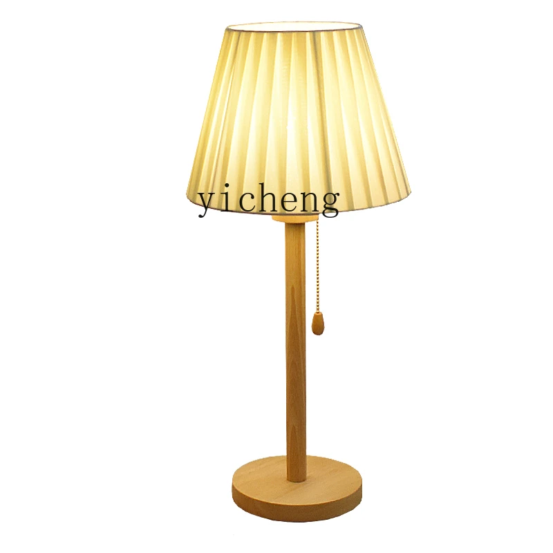 

XL Solid Wood Table Lamp Bedroom Bedside Study Living Room Energy-Saving Lamp LED Lamp Hand Pull Switch