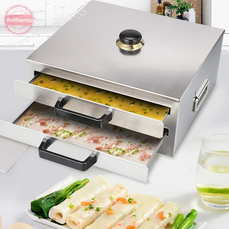 Large capacity Stainless Steel Rice Noodle Roll Steamed Bun Steam Machine Vermicelli Roll Steaming Furnace Steamer 1/2 Layer steaming cooker set