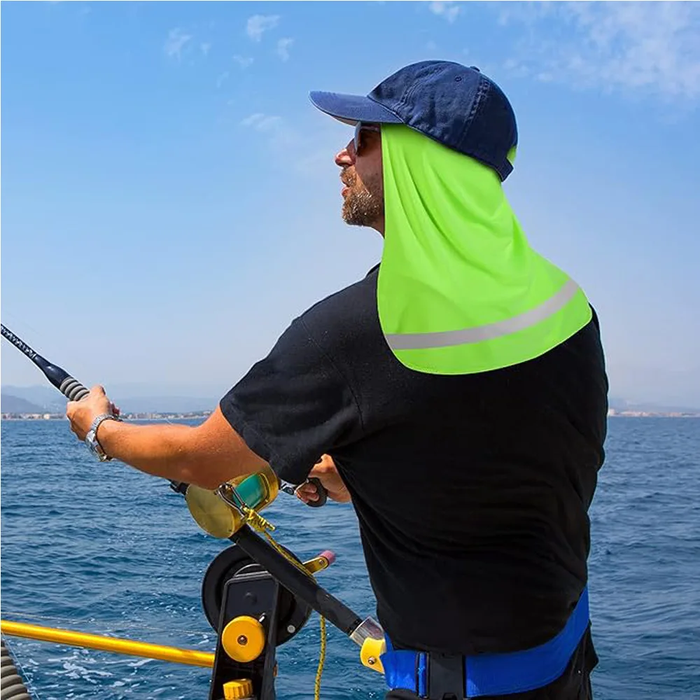 Men Fluorescent Cooling Caps Uv Protection Neck Protector Reflective Strip Elastic Long Tail Cycling Fishing Sun Hats