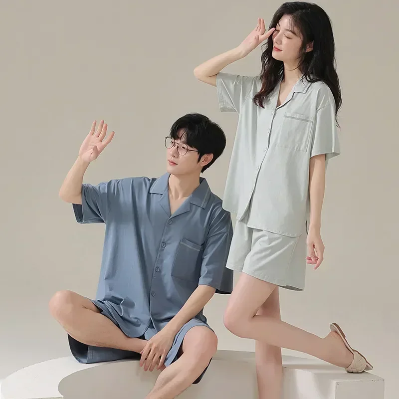 

Loungewear Home Women Matching And Female Couples Cardigan Male Clothes Sleepwear Soft Summer For Pjs Men Korean Fashion Modal