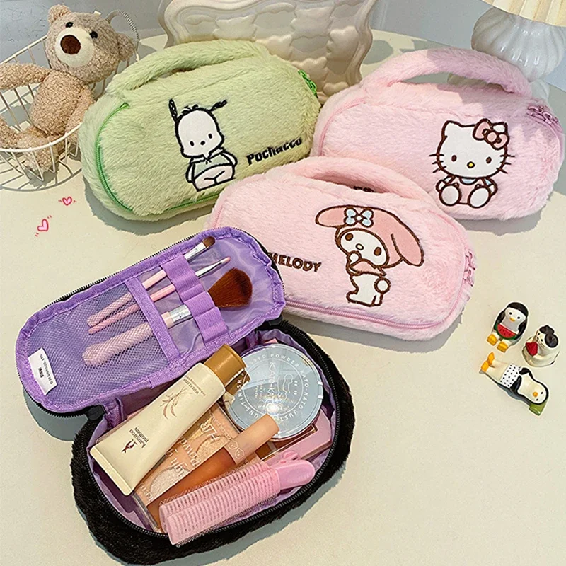 

Sanrio Kuromi Bag My Melody Plush Large Capacity Cosmetic Hello Kitty Pochacco Pencil Case For Girls Student Supplies Stationery