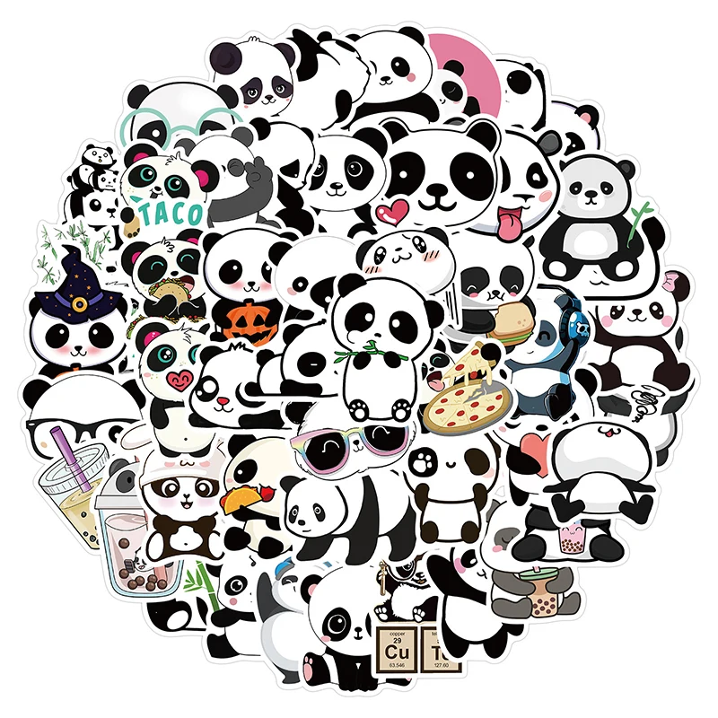 10/30/50PCS Cute Panda Sticker Aesthetic PVC Stationery Children's Sketchbook Laptop Diary Decoration Scrapbook Supplies for Kid 100 500pcs cartoon toys unicorn stickers for kids 1inch round teacher reward children sticker diary decor stationery supplies