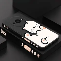 White Cloud Cat Silicone Phone Case - Shatterproof and Camera Protected, Soft Back Cover for Redmi A3 (Black)