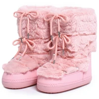 2025 Winter Snow Boots Women Boots Fluffy Furry Fuzzy Faux Fur Boots Lace Up Middle Calf Platform Pink Black White Ski Boots - Image 6