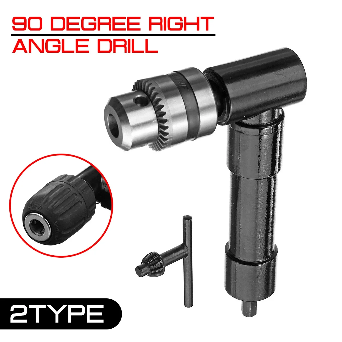 

90 Degree Right Angle Drill Bend Extension Adaptor Right Angle Electric drill Keyless three-jaw chuck corner Impact Adapter