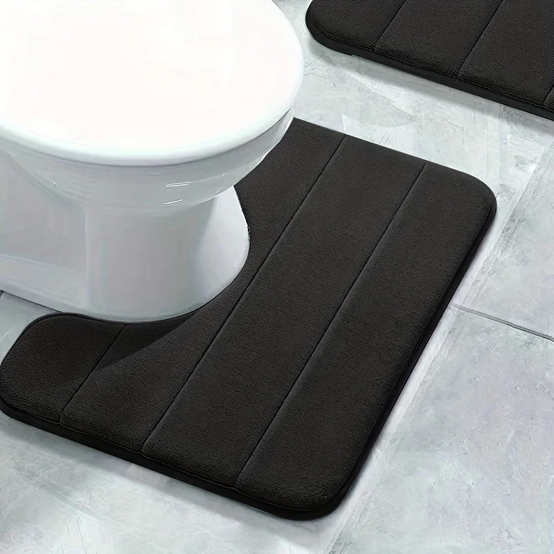 Bathroom Toilet U-mat Carpet 1PC pure color stripe soft non-slip quick-dry family bibulous shower carpet