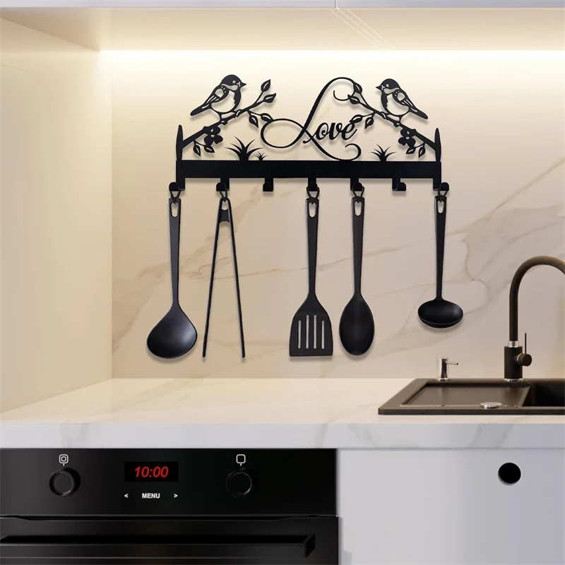 metal key holder wall hook organizer door entryway hallway kitchen wall decor rack 7 hooks Sweet couple love birds design hooks 6
