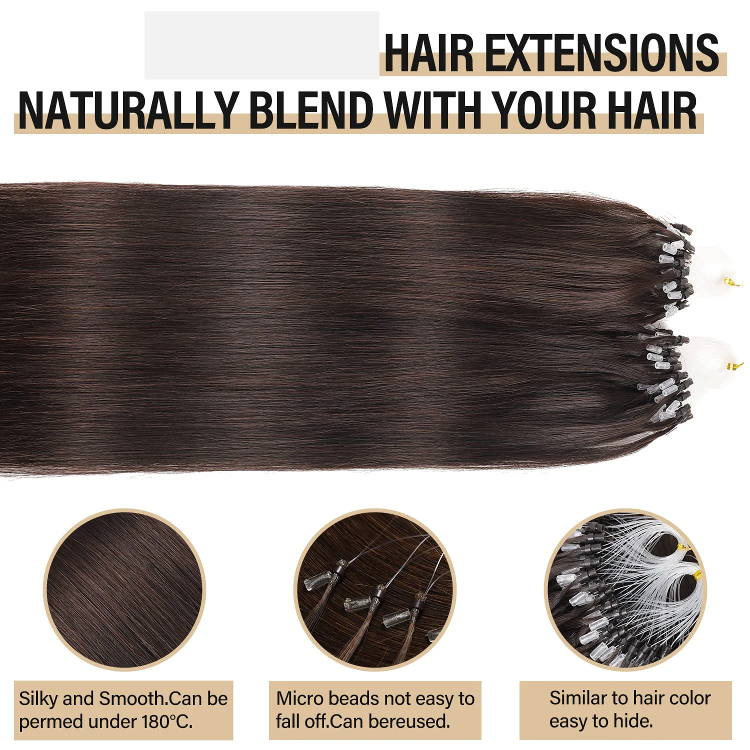 Micro Ring Hair Extensions Human Hair Silky Straight 1g/Strand 50g Real Remy Human Extensions Thick Micro Loop For Women #2