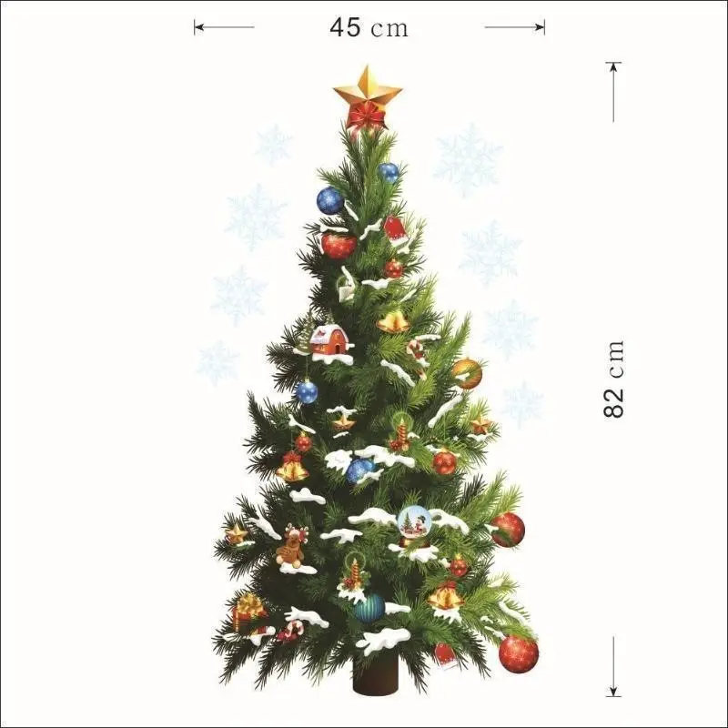 Snowflake Christmas Tree Wall Stickers Green Christmas Tree Self-adhesive Wall Stickers Christmas Party Home Decoration Stickers