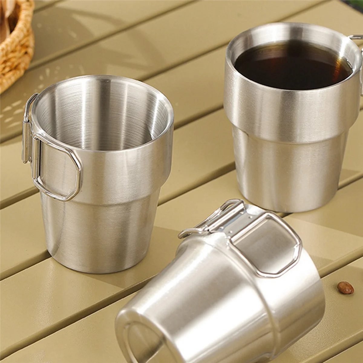BAAU 3X Stainless Steel Cup Stackable Coffee Cup Outdoor Drinkware Water Beer Mug Camping Mug for Picnic Coffee