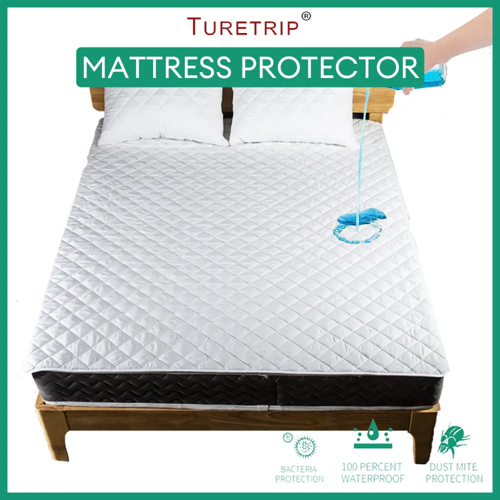 

Waterproof Mattress Topper with Elastic Band Quilted Bed Protector Pad Mattress Cover for Single/Double Bed 140/160