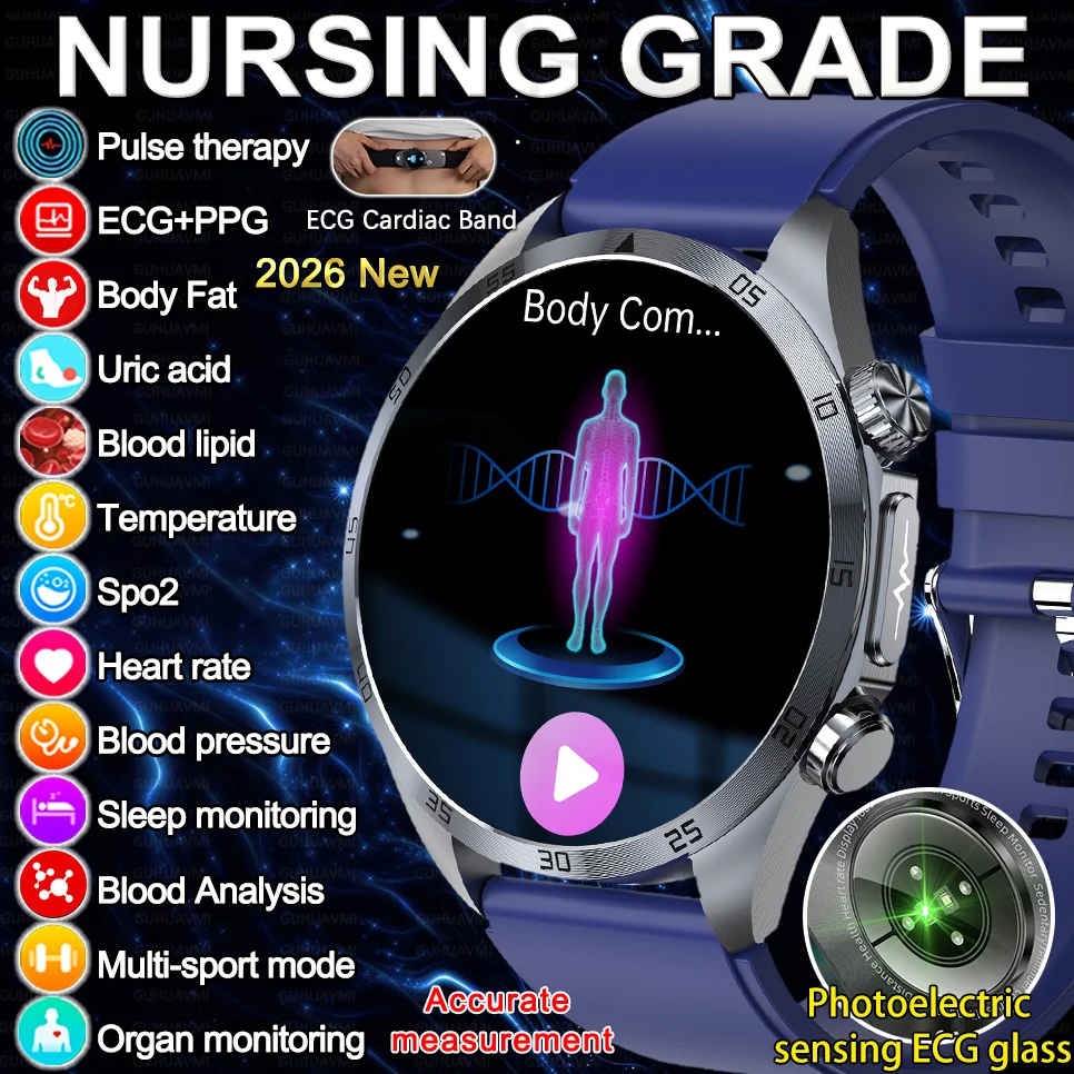 2026 NEW For Health Pulse Therapy Smart Watch ECG+PPG Blood Fats Uric Acid BT Call Sports CES Sleep Organ detection Health Watch 1