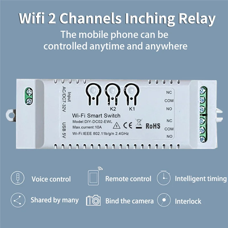 2CH 와이파이 스마트 스위치 DIY 타이머 EWeLink 앱, 알렉사 구글 홈 IFTT용 홈 자동화 모듈, 85-265V USB, 5V, 2.4G