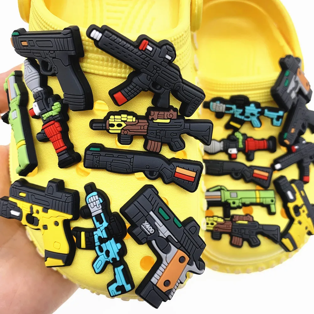 1PCS Cool PVC Cartoon Gun Garden Shoe Accessories Fashion Boys Charm Slipper DIY Decor Kids Party Gifts Soft Button