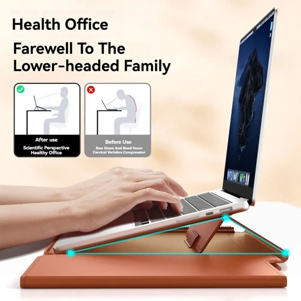 13-14/15-16 Inch Laptop Sleeve Holder Automatic Closing Multifunction Carrying Pouch with Stand Leather for Macbook Air