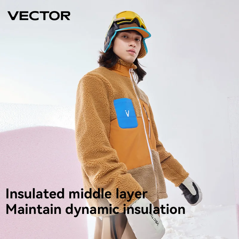 VECTOR Men and Women Lamb Fleece Open Top Color Contrast Splicing Warm Outdoor Double Board Skiing Autumn Winter Outdoor Sports winter jacket ski jacket