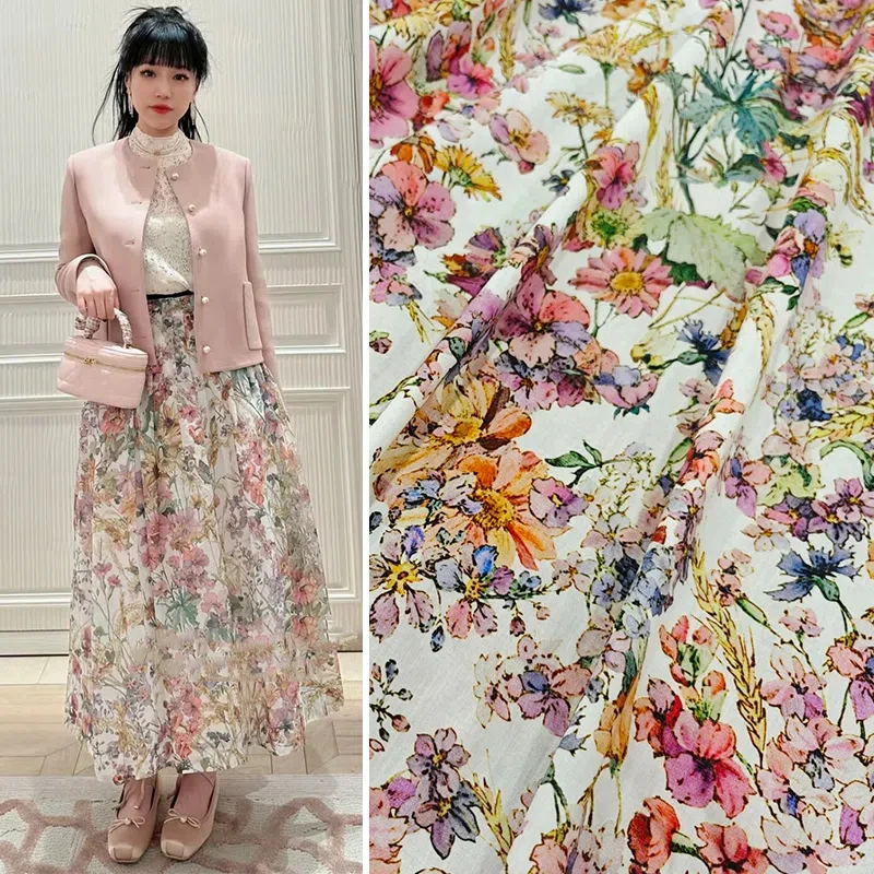 

Весна/лето, Европейская и американская мода, высококачественная ткань из чистого хлопка с принтом, женское платье, растительный цветок, «сделай сам»