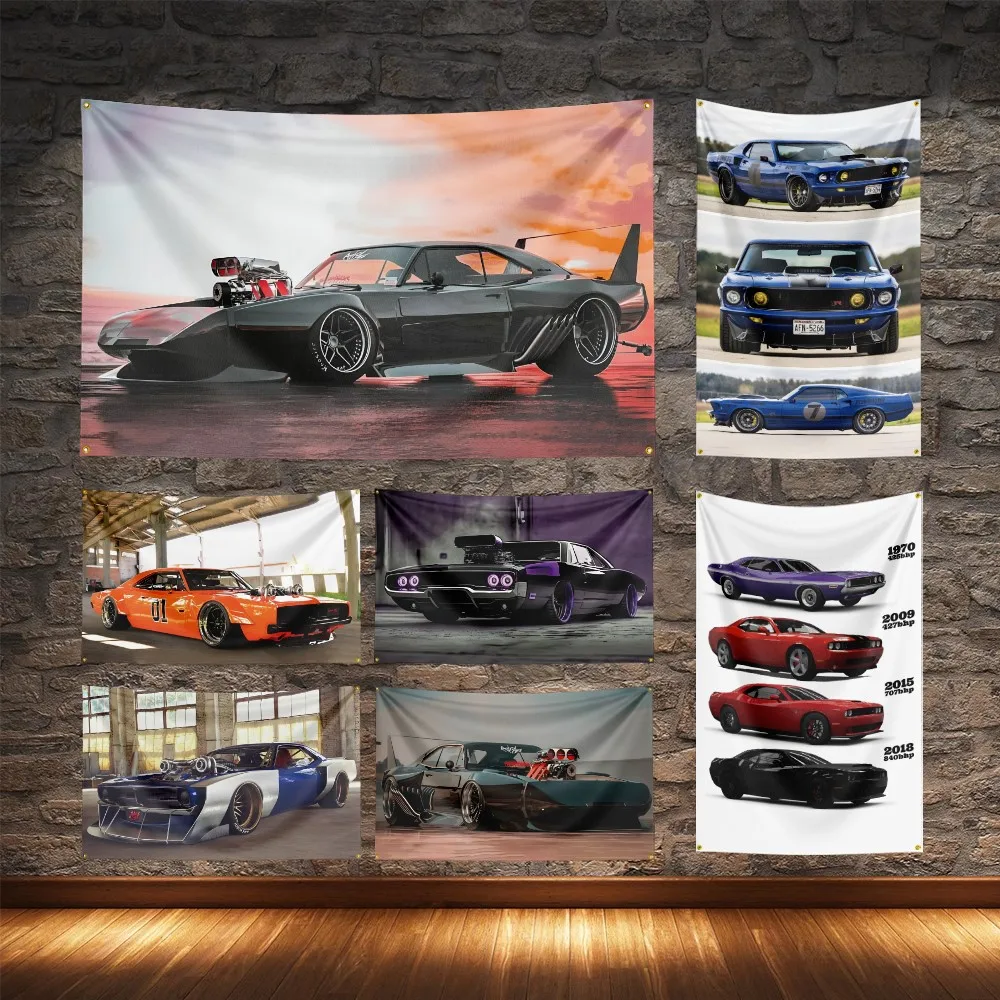 

High-horsepower Modified Car Flag Polyester Digital Printing Muscle Cars Banner For Decoration