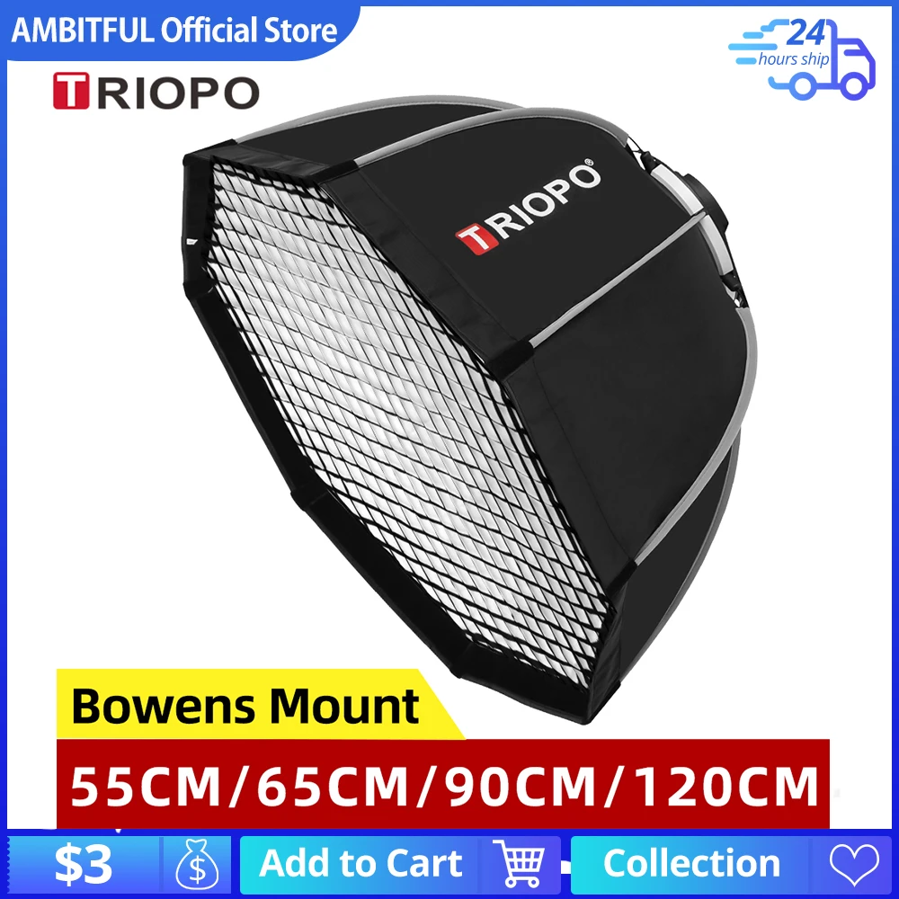 Triopo 55cm 65cm 90cm Photo Portabe Bowens Mount Octagon Umbrella Softbox + Honeycomb Grid Outdoor Soft Box for Studio Strobe