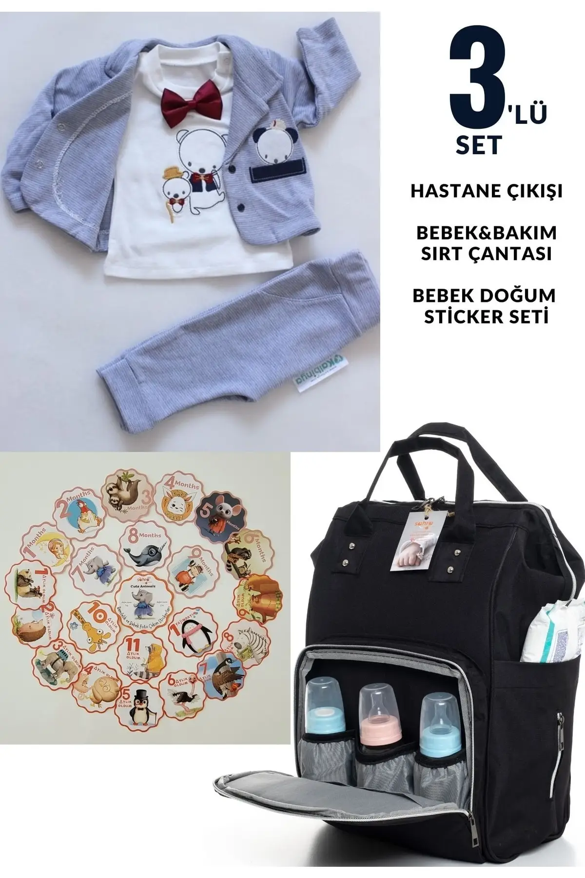 

100% Cotton Hospital Outlet, Mom & Baby Care Backpack And Cute Animals 21 Piece Baby Sticker Set Cotton Blue