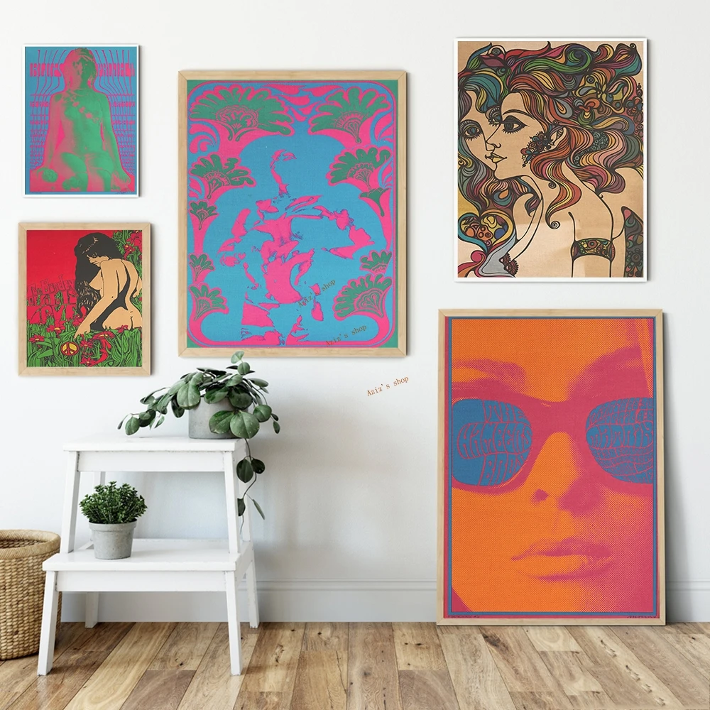 

Psychedelic Posters Hippie Art Works Concert Band Canvas Painting Wall Pictures Fantasy Prints Nordic Living Room Home Decor