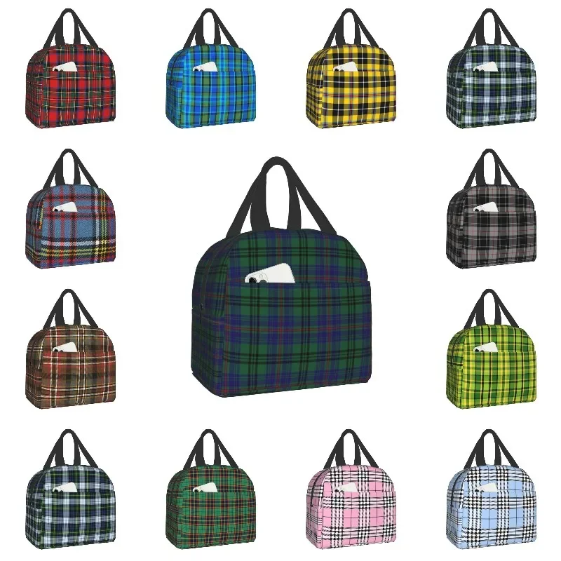 

Luxury Geometric Check Scottish Tartan Lunch Bag Portable Gingham Plaid Cooler Thermal Food Insulated Lunch Box Kids School