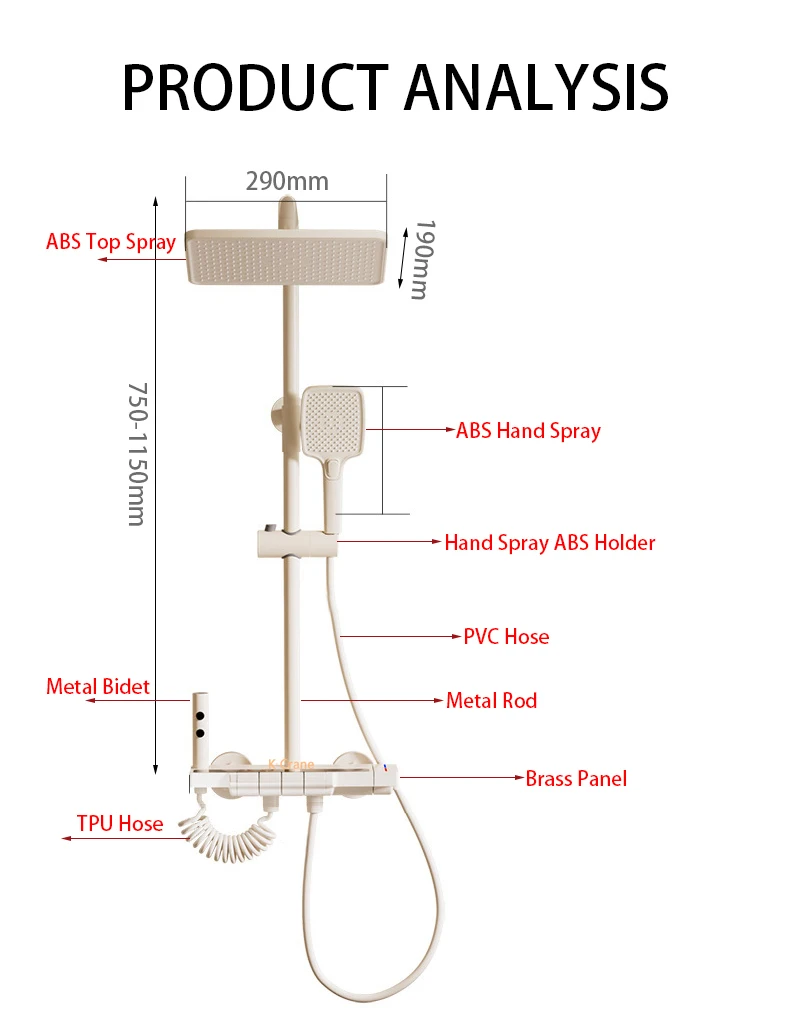 Description Picture 3 of itemAtmosphere Rain Shower Set Bathroom LED Digital Hot Cold Thermostatic Mixer Shower System Bathtub Wall Mount Rain Bath Faucets