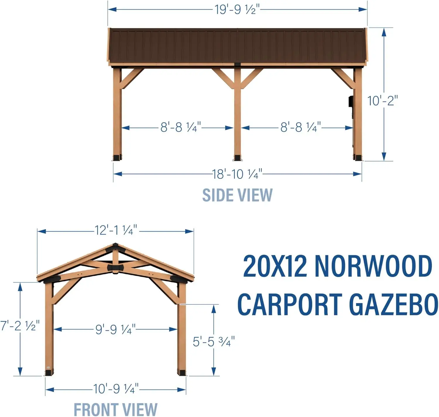 2025-hotBackyard Discovery Norwood 20 ft. x 12 ft. All Cedar Wooden Carport Pavilion Gazebo with Hard Top Steel Roof Light Brown