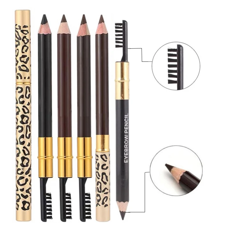Lasting Color Double Head Eyebrow Pencil with Brush Waterproof Not Blooming Black Brown Professional Tint Shade Eyebrows Makeup 2