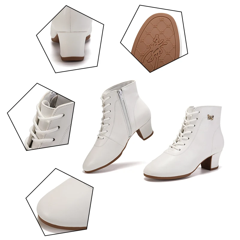 Women Shoes White Sneakers Woman Ankle Boots for Girls Ladies Casual Shoes Tango Jazz Modern Square Dancing Shoes 5cm Wide Heels 6
