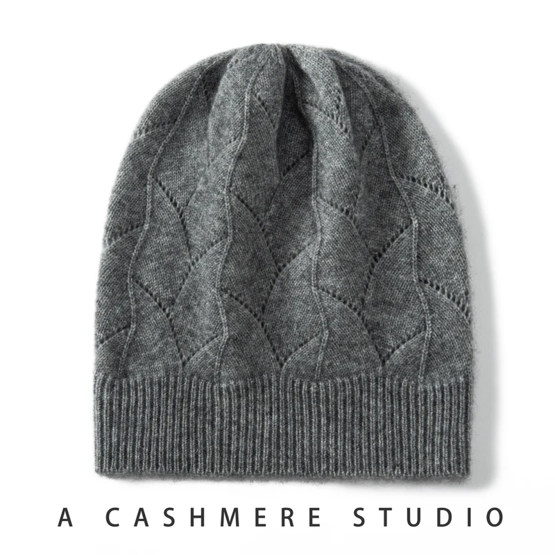 High Quality 100% Cashmere Knitted Hat for Women Winter Beanies Soft Warm Mesh Outdoor Cap Fashion Female Skullies Solid Hats 3