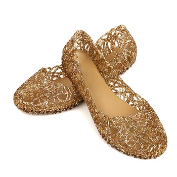 Comfortable Flat-soled Women Sandals Clear Shallow Mouth Beach Jelly Shoes Breathable Hollow Out Bling Sandals Footwear 1