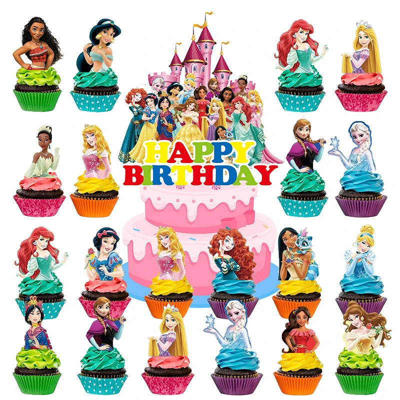 Disney Princess Decopics Cupcake Topper Picks 30/31pcs Princess Cupcake Toppers Birthday Cake Decorations Party Baby Shower